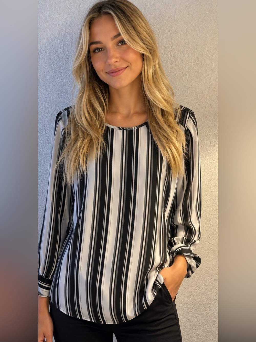 Worthington Black & White Vertical Stripe Blouse Size XL